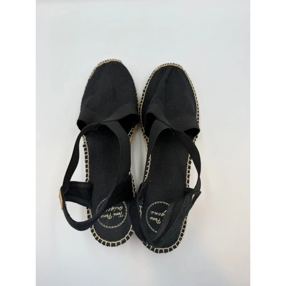 Toni Pons Origins Black Canvas Espadrille Sandals Elastic Straps Spain Womens 10